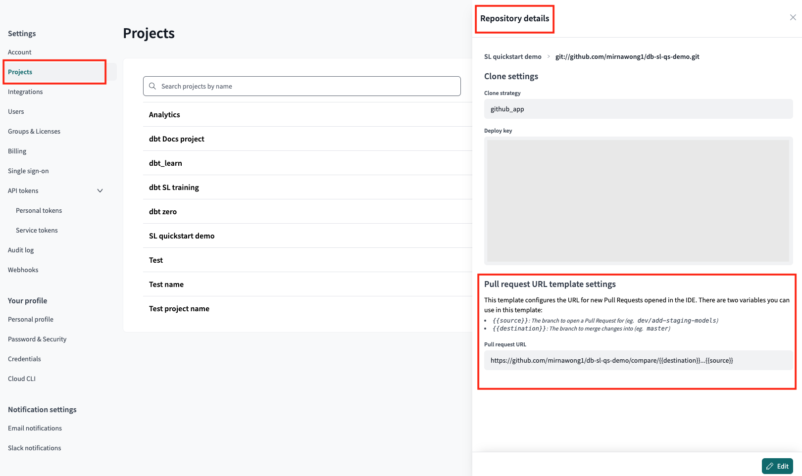 Configure PR template in the 'Repository details' page.